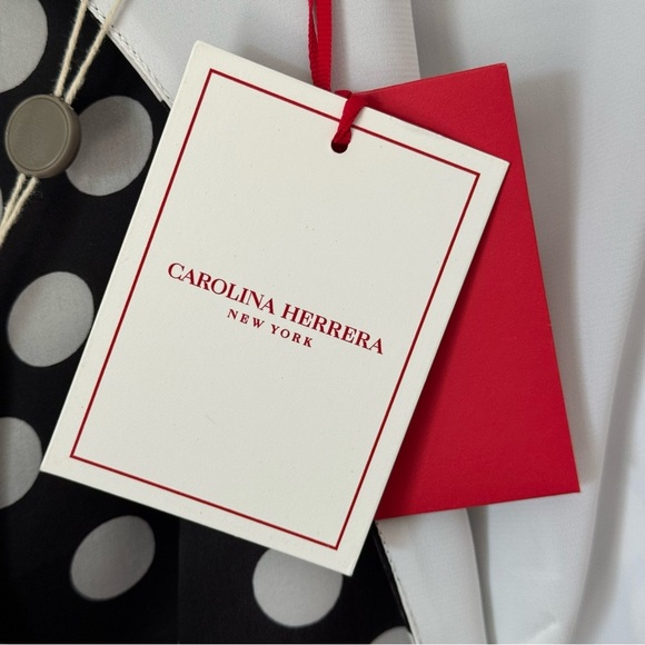 NWT CAROLINA HERRERA Polka Dot Silk Organza Puff Sleeve Dress Black White Size 8 - Picture 4 of 16